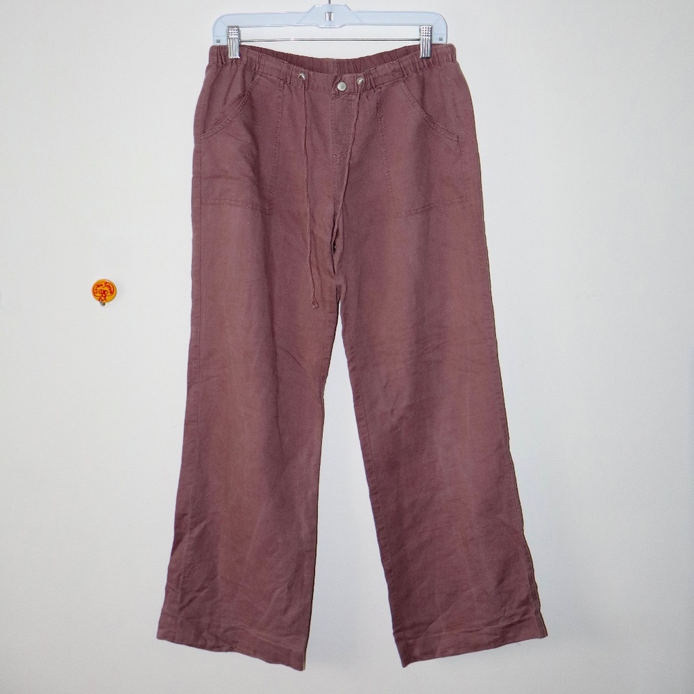 Linen Mid Rise Wide Leg Purple Pants